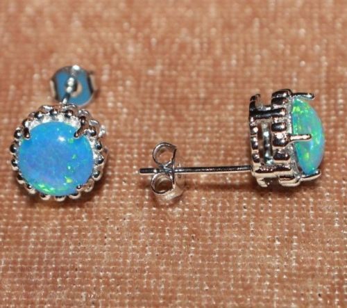 fire opal stud earrings gems silver jewelry petite circle round oval cocktail