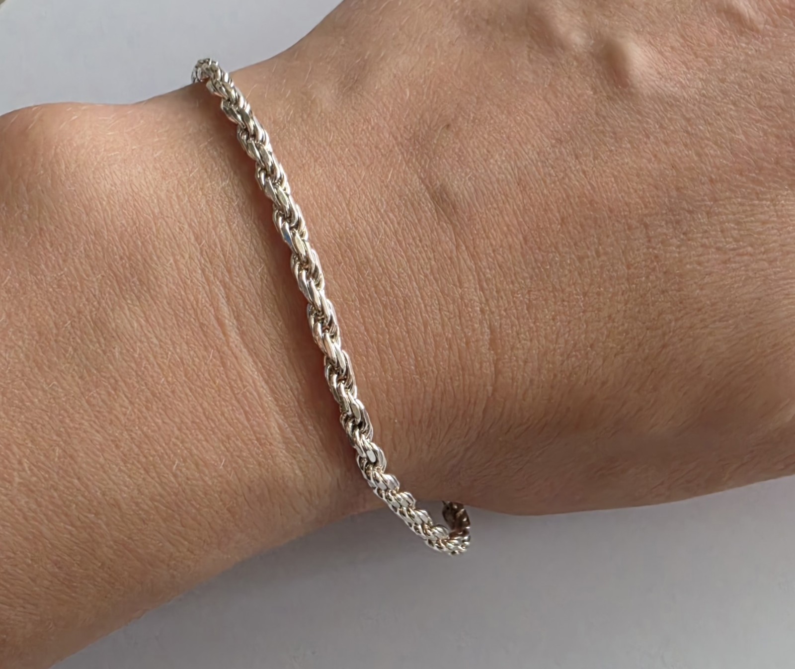 Sterling Silver 925 Rope Chain Bracelet 7. 5 inch Lobster Clasp Italy Marked