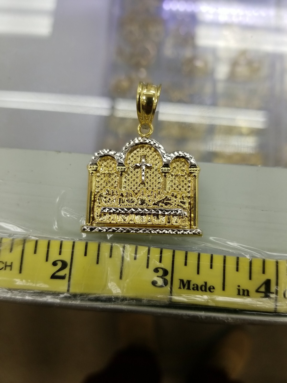10KT Gold Last supper 2Tone pendant 6mm Bail 100% genuine Gold, New 4.3 grm