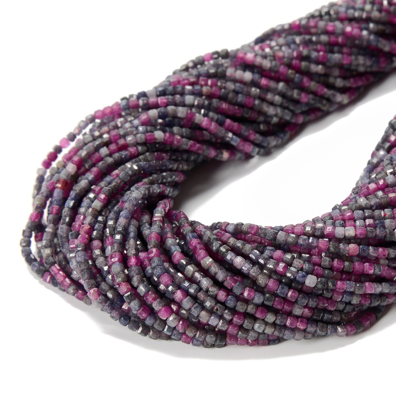 Natural Ruby & Sapphire Faceted Rubik’s Cube Beads Size 2mm 15.5” Strand