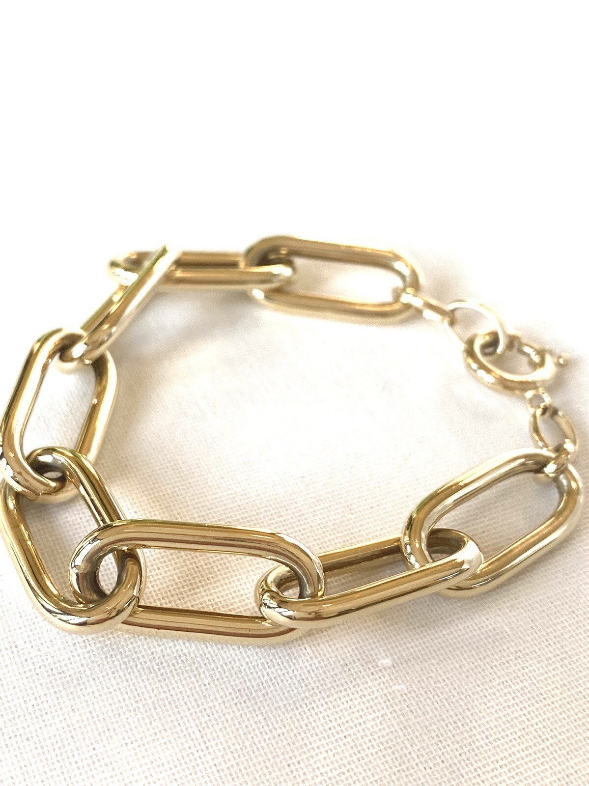 14K Yellow Gold Shiny Paper Clip Chain Link Bracelet Bold NEW 9MM