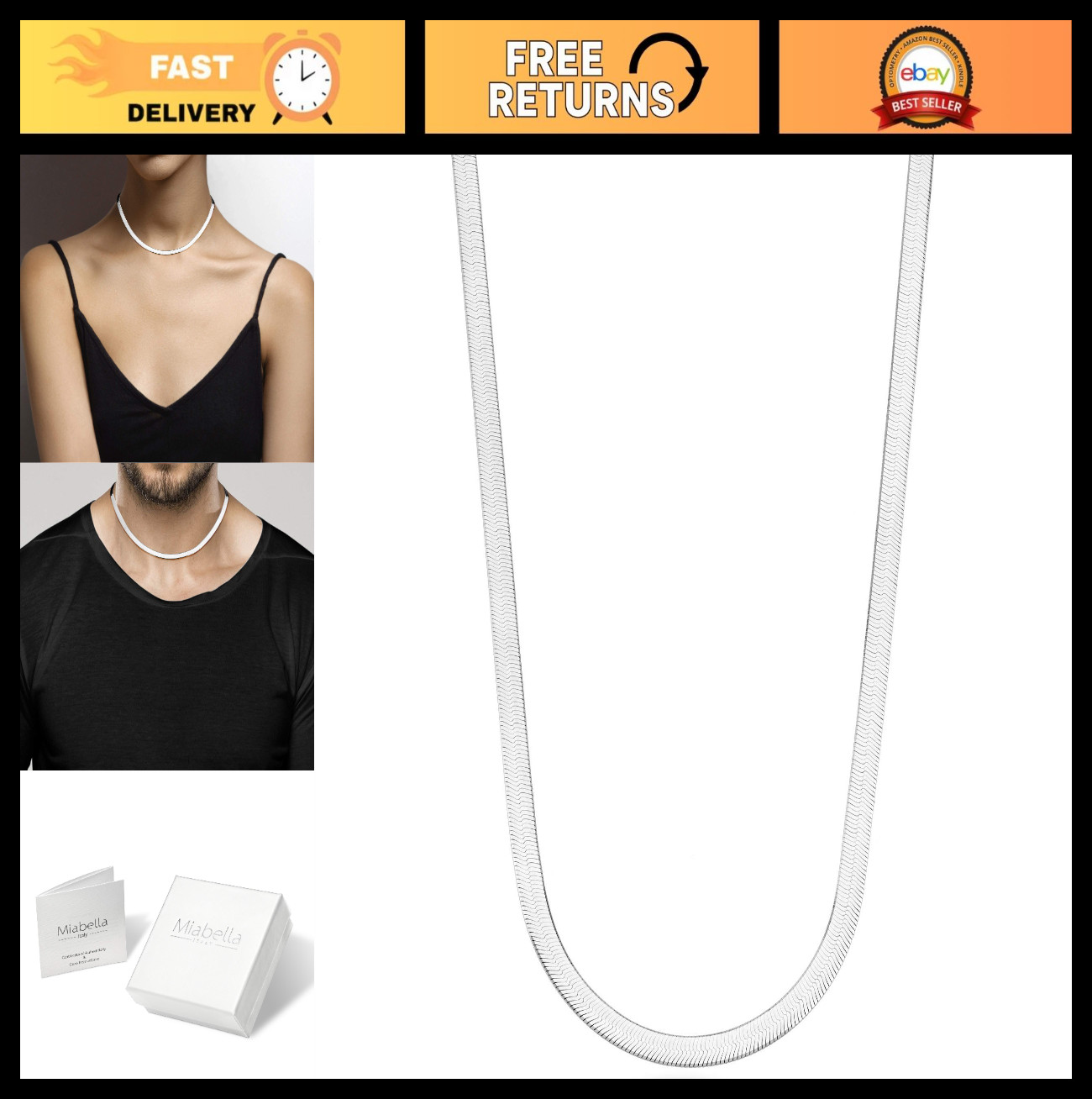 18Kt Gold Plated 4.5mm Flexible Flat Herringbone Chain Necklace for Women – Ital