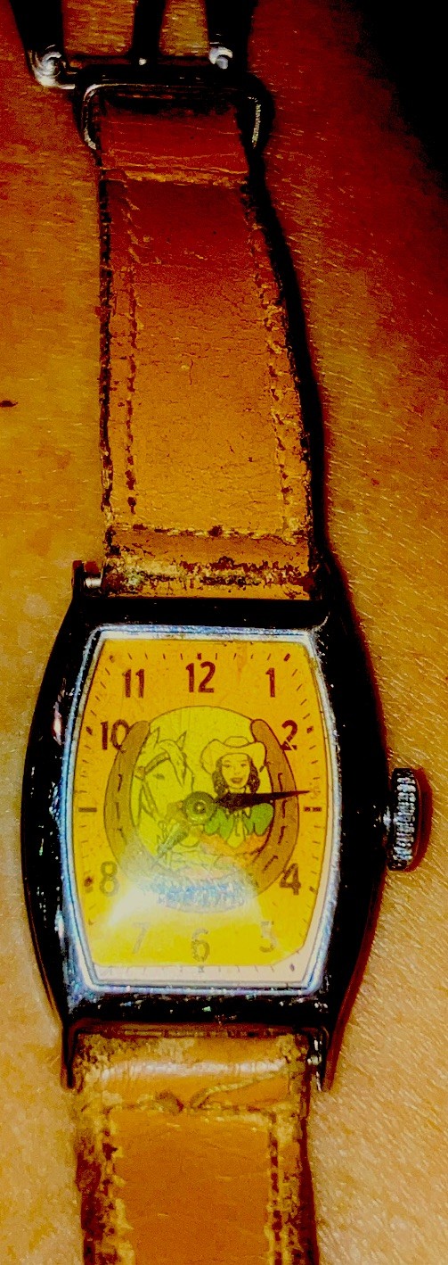 1950s Dale Evans Analog Wristwatch Yellow Dial Arabic Numerals Tan Leather Strap