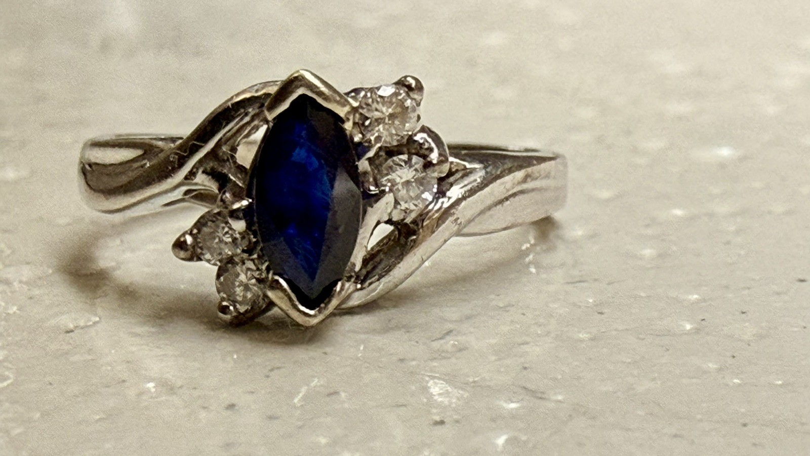 Marquise Sapphire Women’s Ring 14K White Gold