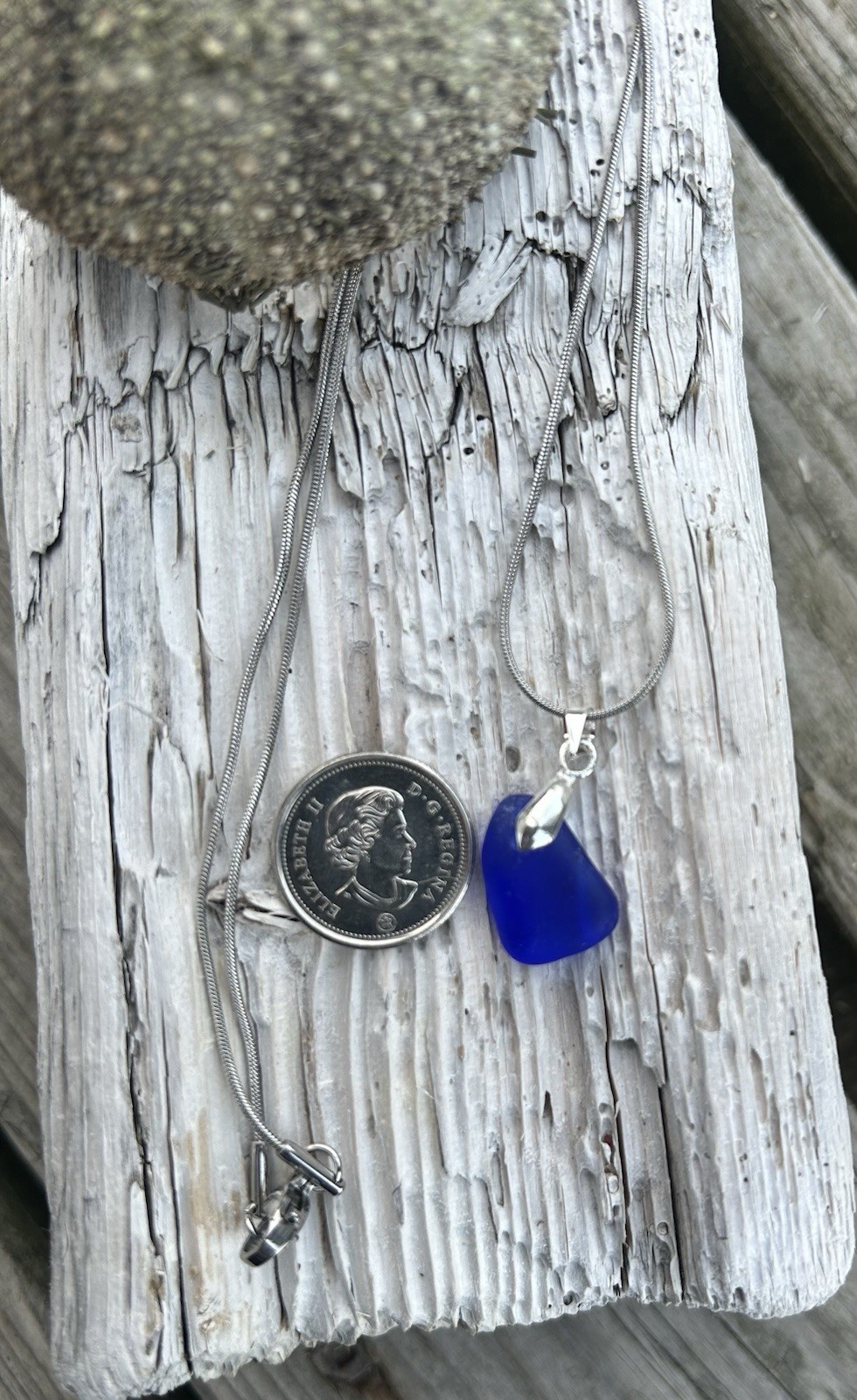 Genuine Cobalt Blue Sea Glass Necklace Stainless Steel Chain Rare 18 Inch