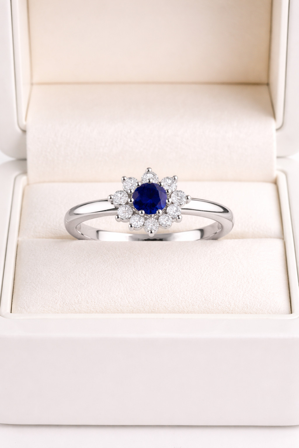 3.30 Ct Round Cut Natural Sapphire & Diamond Propose Ring 14K White Gold Size 8