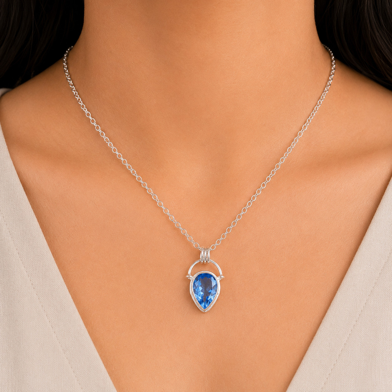 925 Sterling Silver Pear Natural Tanzanite Wedding New Year Wife Pendant Jewelry