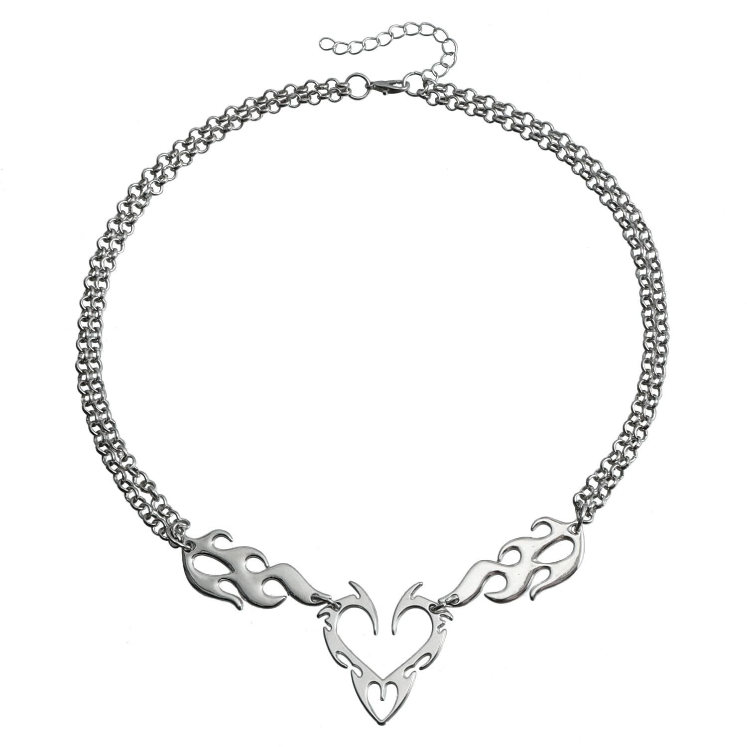 Hollow Flame Necklace Silver Color Men’s Street Jewelry