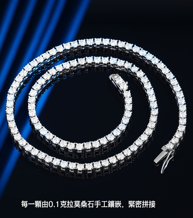 2.5-6.5mm Certified Moissanite Tennis Chain Necklace 925 Solid Silver Women Men