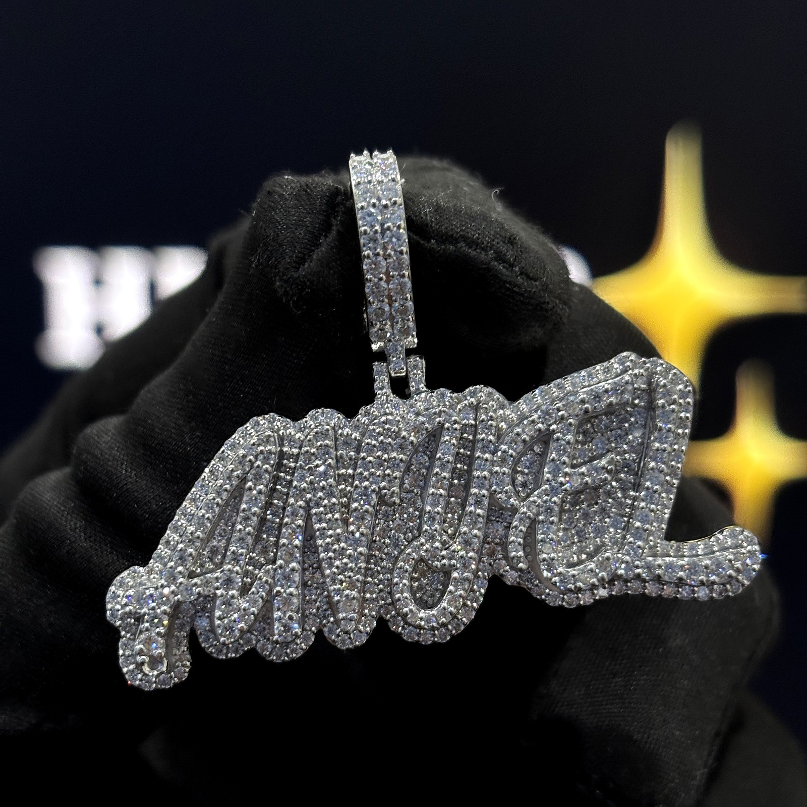 2.9Ct Round Cut Real Moissanite Custom Any Name Pendant 14K White Gold Plated