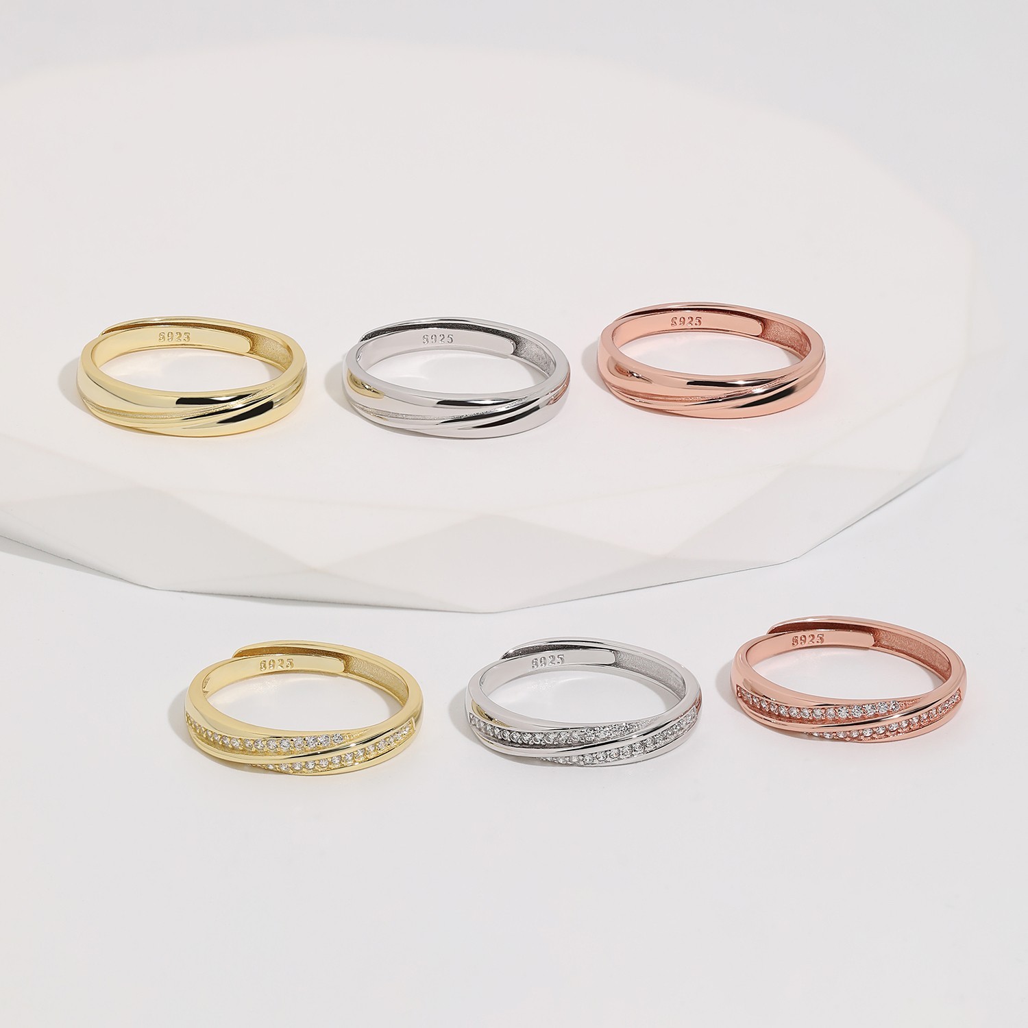 Meissa 2Pcs Couple Rings 925 Sterling Silver Wedding Bands Adjustable Promise