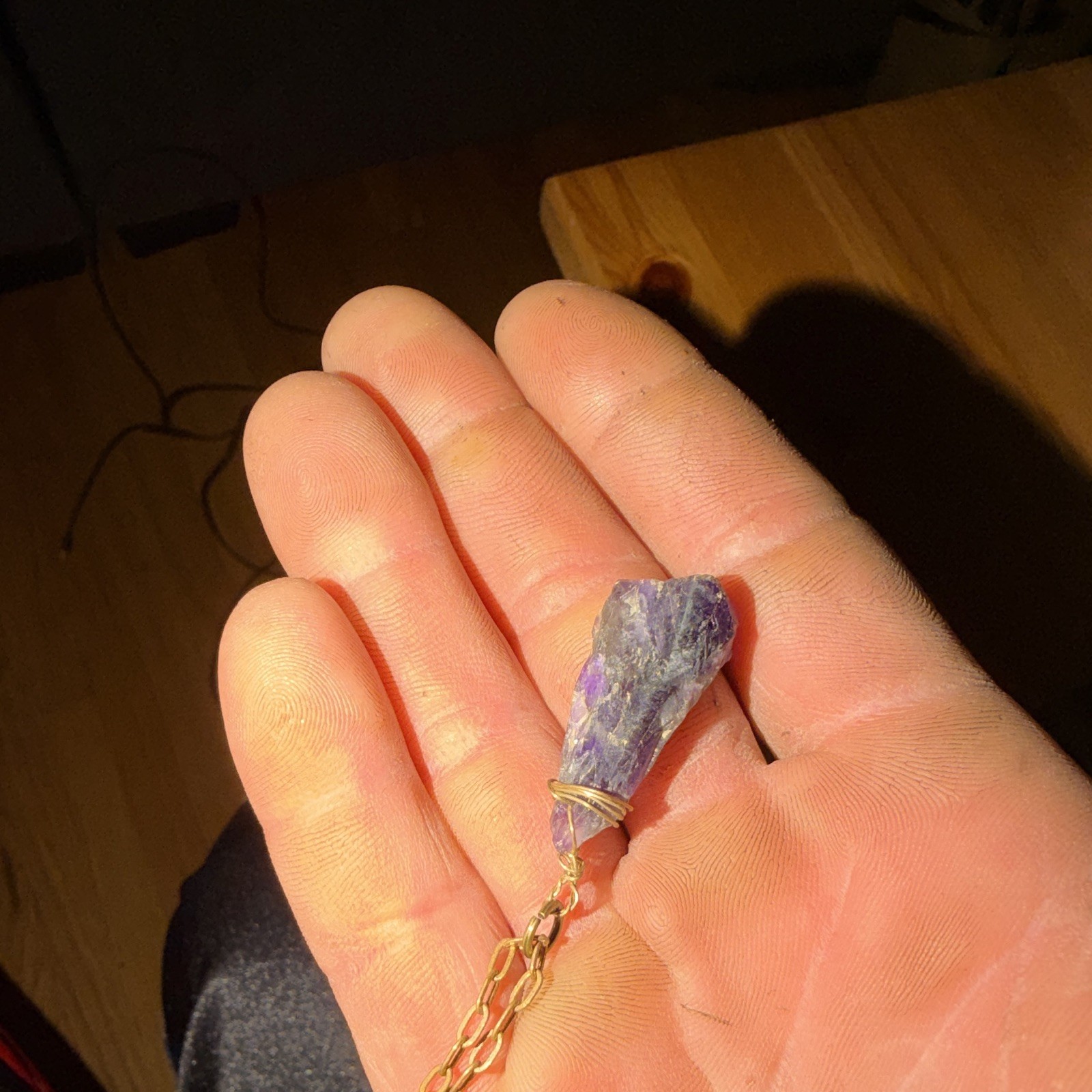 Gold-Tone Cable Chain Necklace w/ Wire-Wrapped Purple Freeform Stone Charm