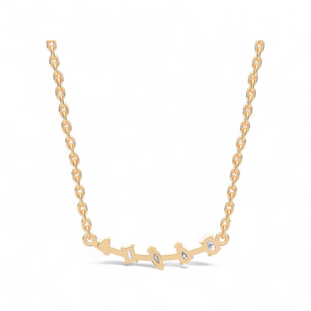 0.45Ct Moissanite 5 Multi Stone Pendant Necklace 10K Gold 18″ Chain Women