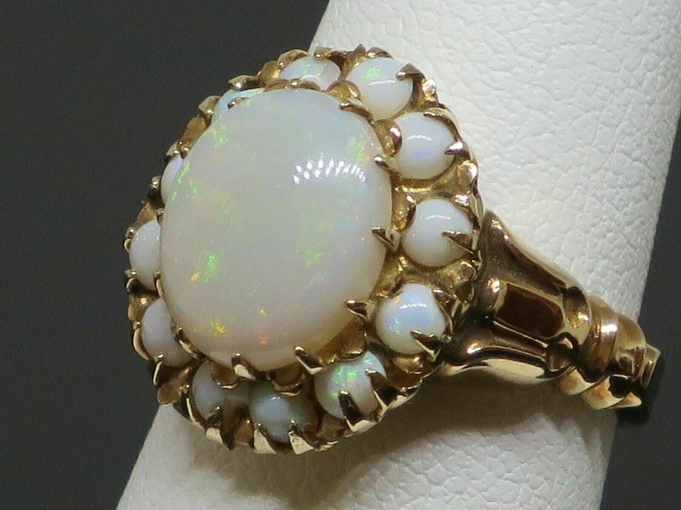 4.20CT Oval Cut Opal Halo Women’s Engagement Ring 14K Yellow Gold Finish