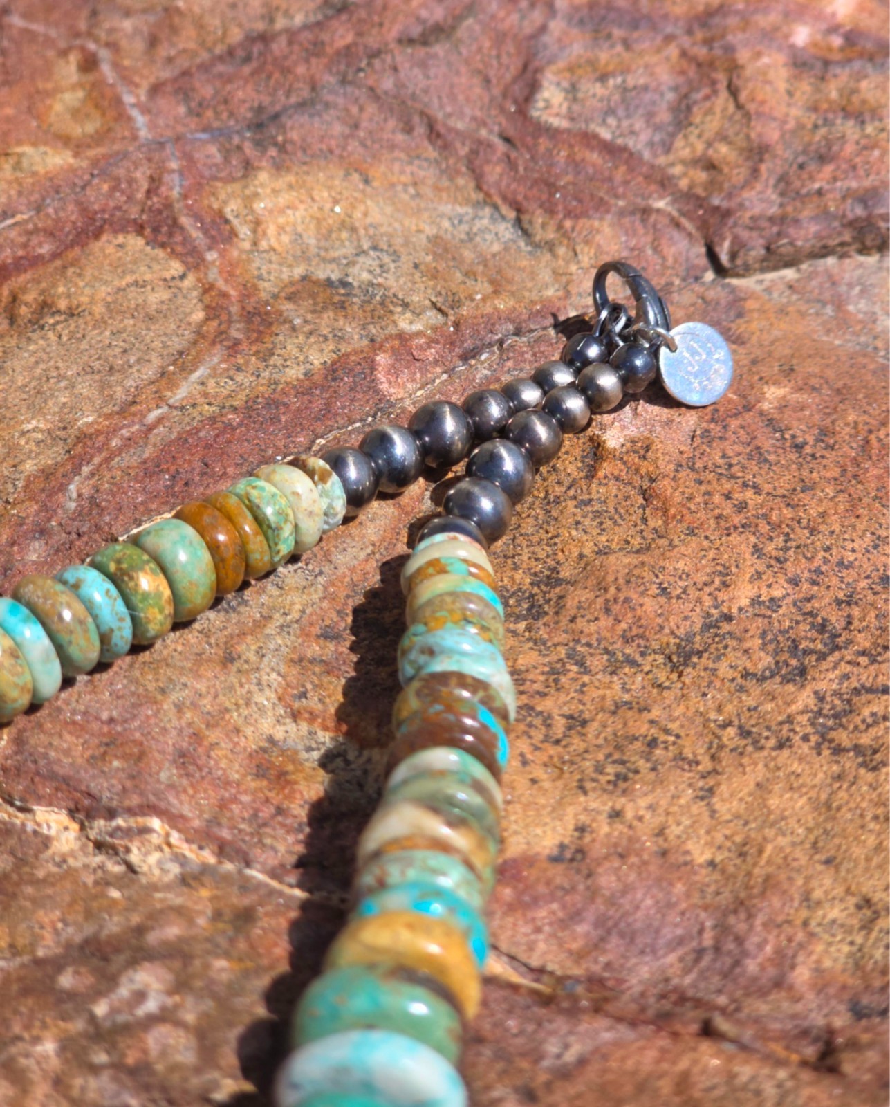 Sterling Silver Natural Hubei Turquoise Graduated Rondelle Beaded Necklace