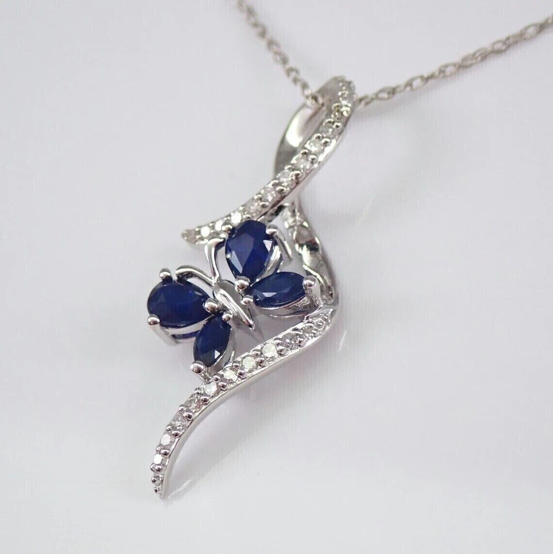 2Ct Pear Cut Simulated Sapphire Flower Shape Charm Pendant 14k White Gold Plated