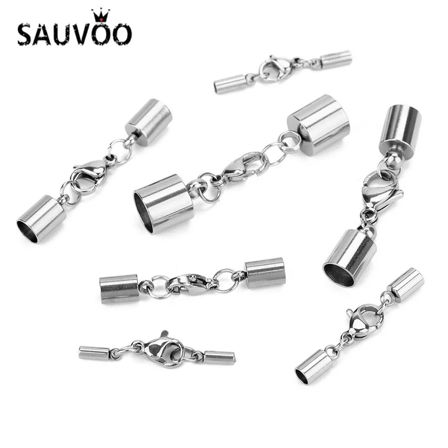 End Cap Clasps Stainless Steel Leather Cord Bracelet Necklace Connectors 5PCS
