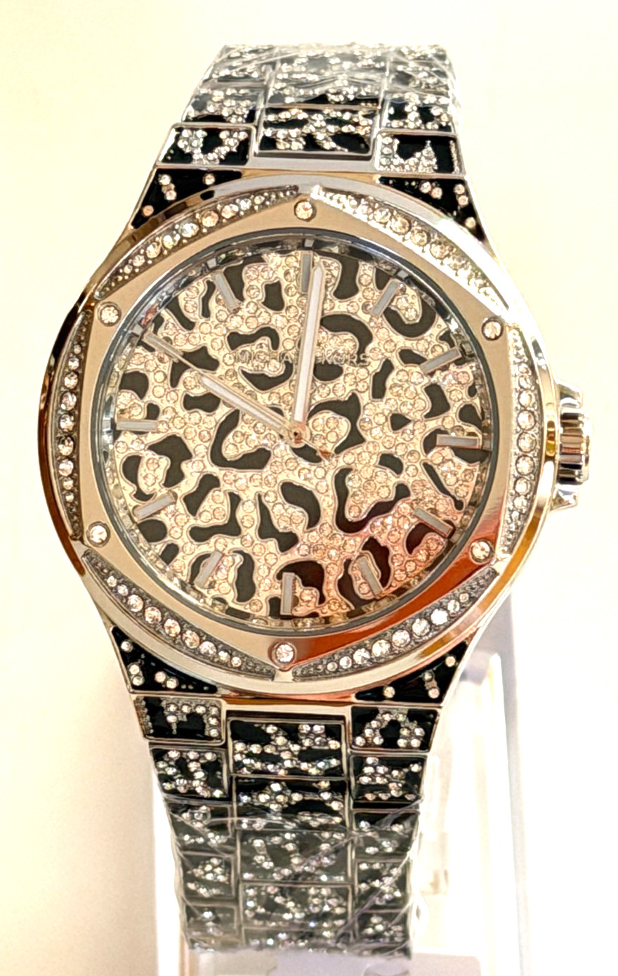 MICHAEL KORS MK7408 Lennox Animal Pavé SILVER-Tone Ladies Watch BNWT G/Box $550