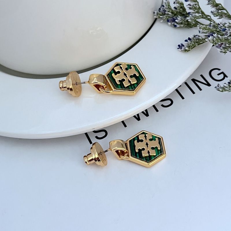 New Tory Kira Hexagon Logo Earrings with Jewelry Pouch Size:2.4*1.7cm