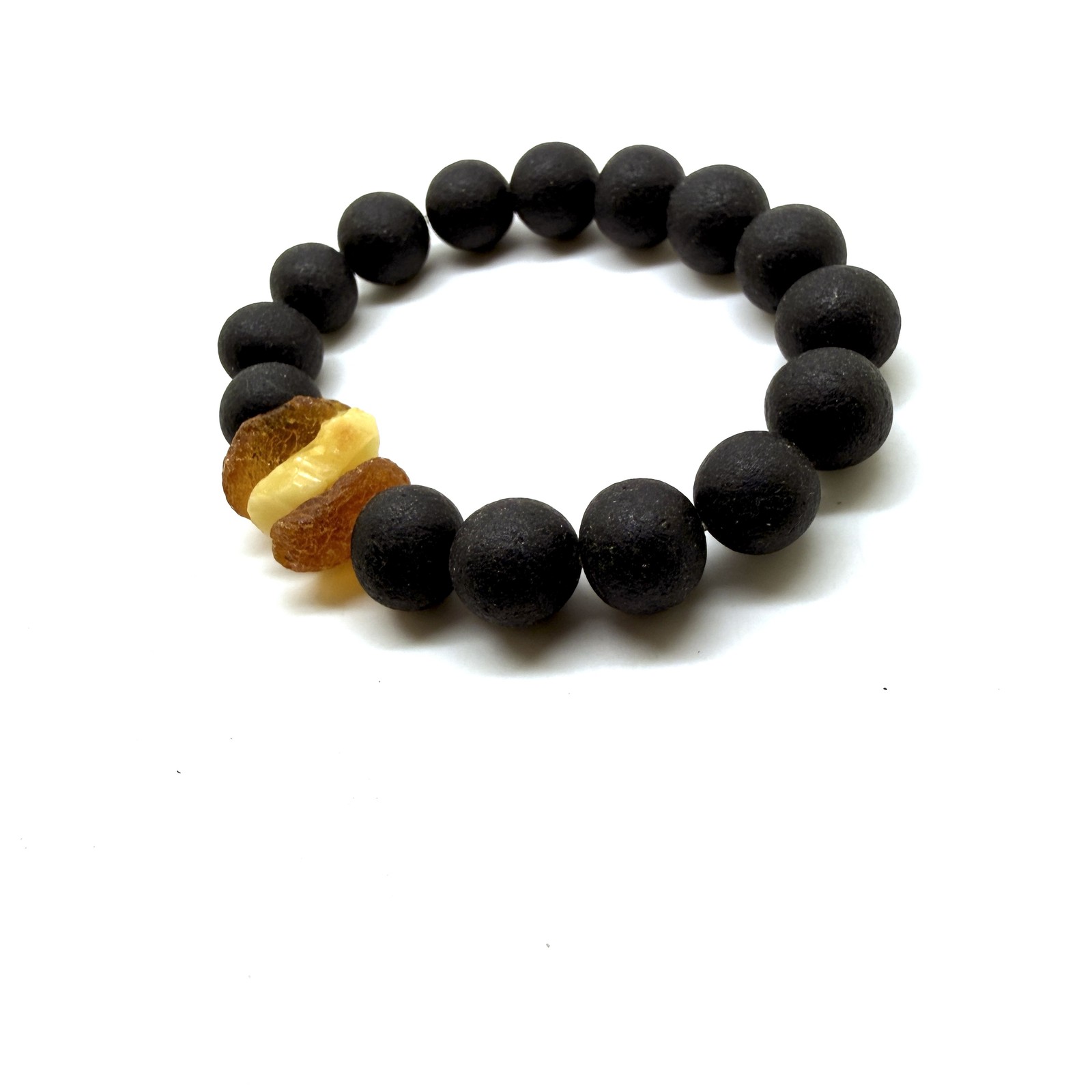 Natural Baltic Amber Healing Bracelet black 12mm Beaded Gift for Her 16.9g