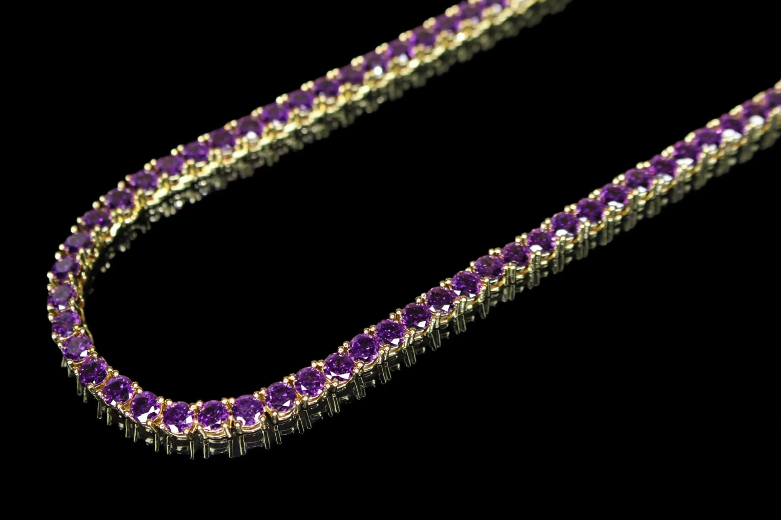14k Stamped 4mm Amethyst Purple Tennis Chain Necklace 70ct Lab Sim Diamond Gem