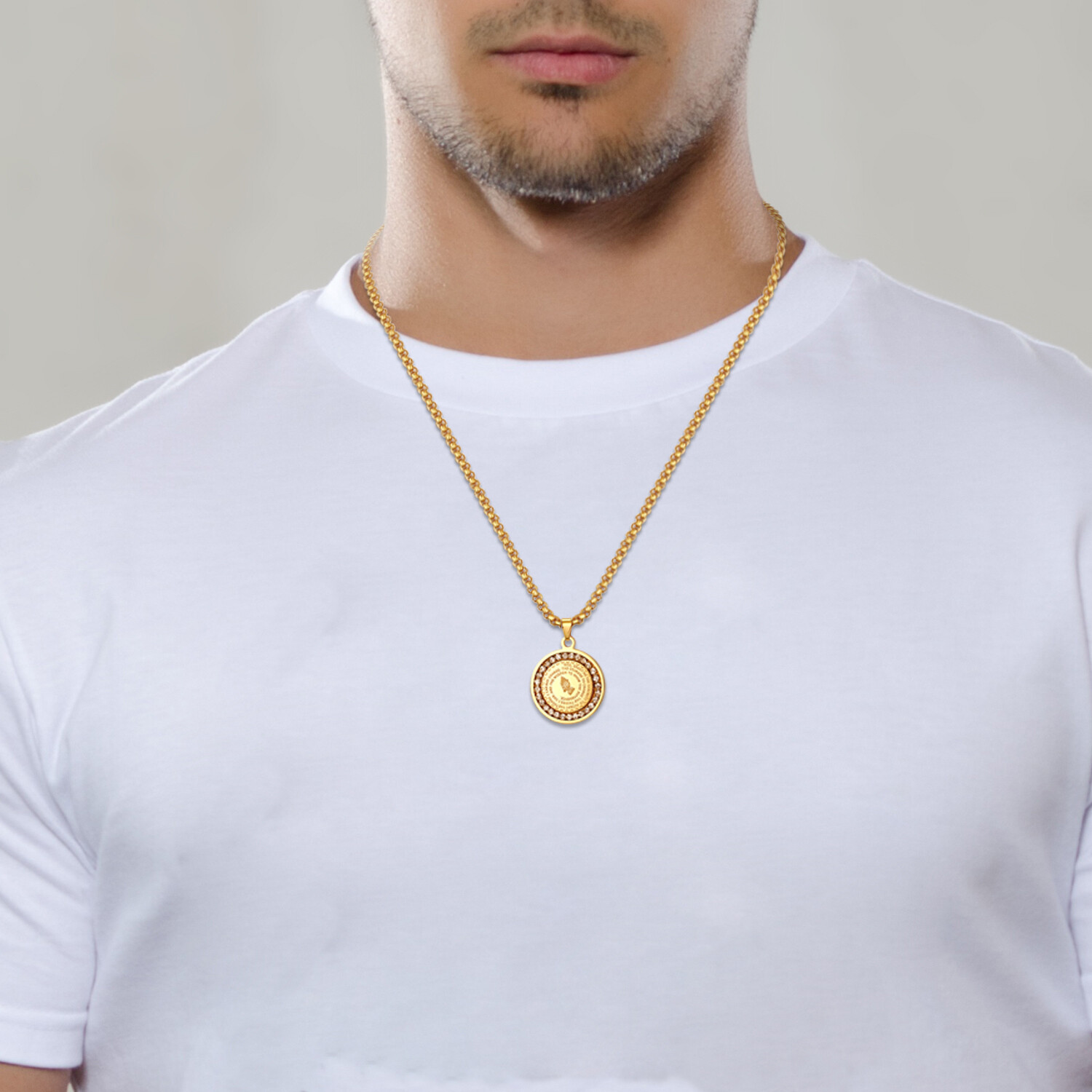 Men’s Stainless Steel Rhinestone Bible Text Prayer Tag Pendant Necklace Chain