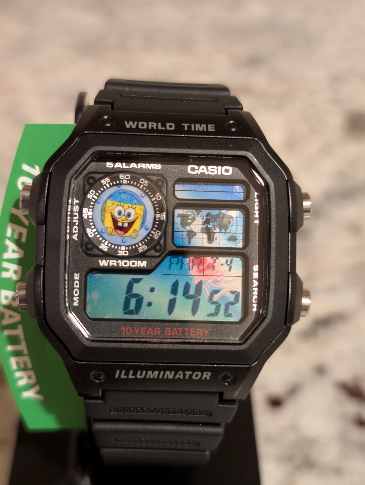 SpongeBob SquarePants Mod Casio AE1200 Black Mod | World time watch | Cartoon |