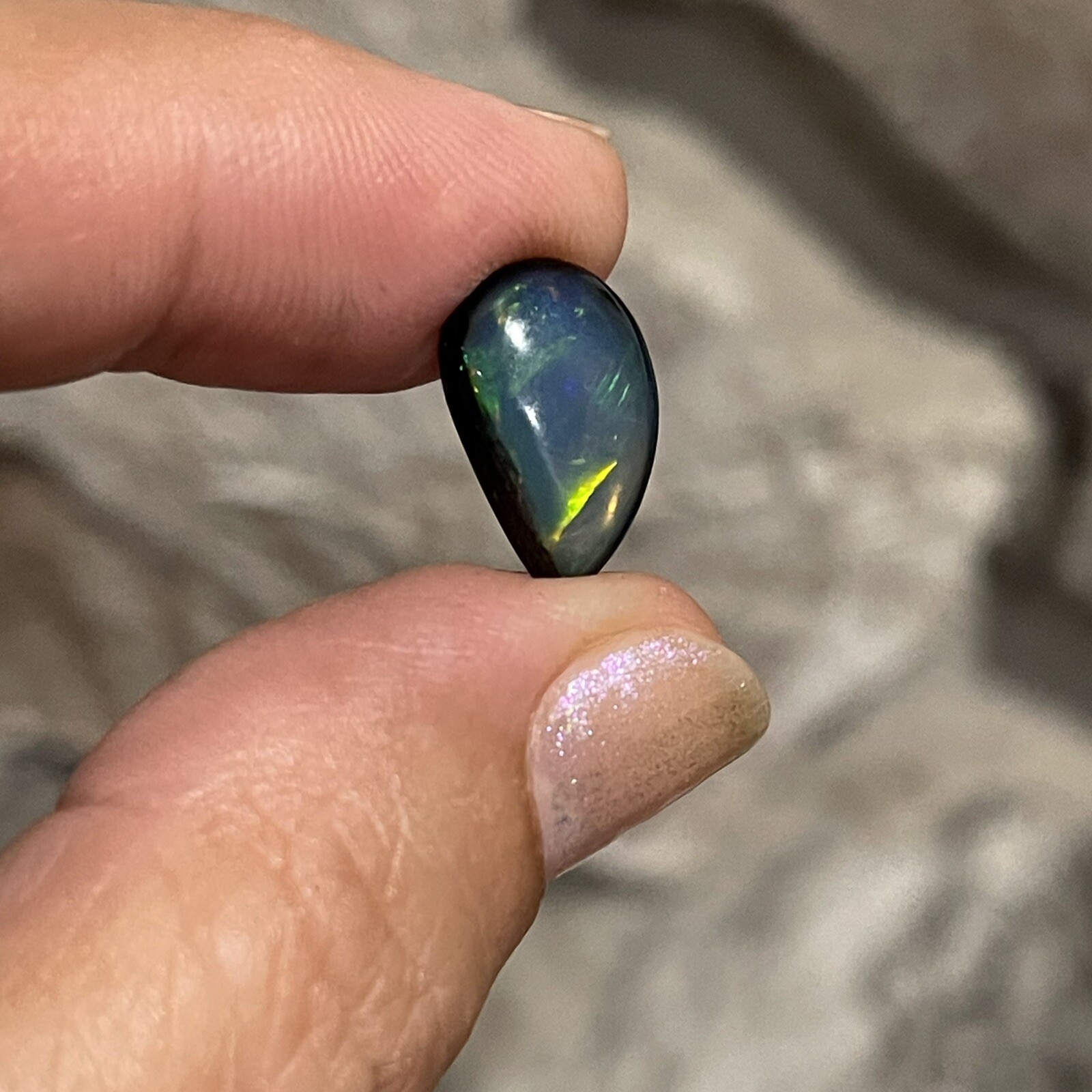 2.65ct 15x10x3.8mm Evil Eye Smoked Ethiopian Welo Opal Teardrop Cabochon Gem