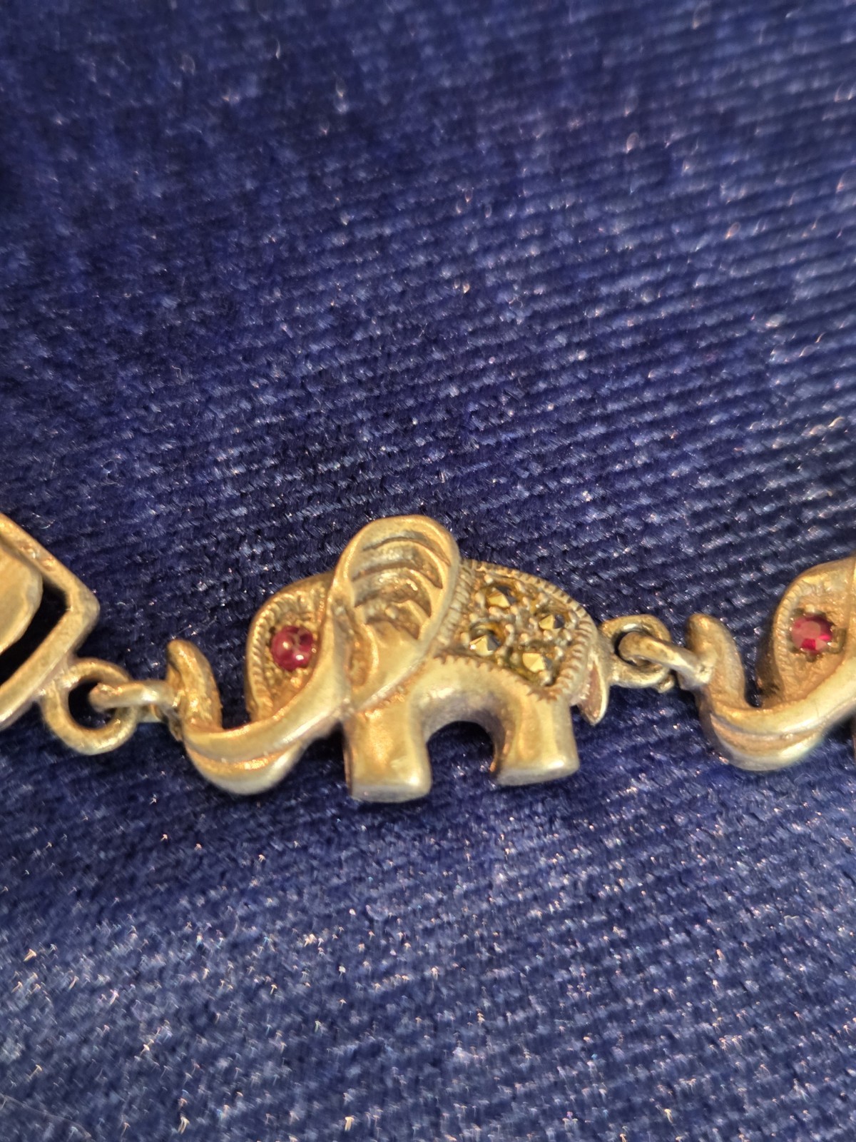 Elephant Bracelet Sterling .925 Red And Green Gemstones FoldOver Clasp W/ Chain