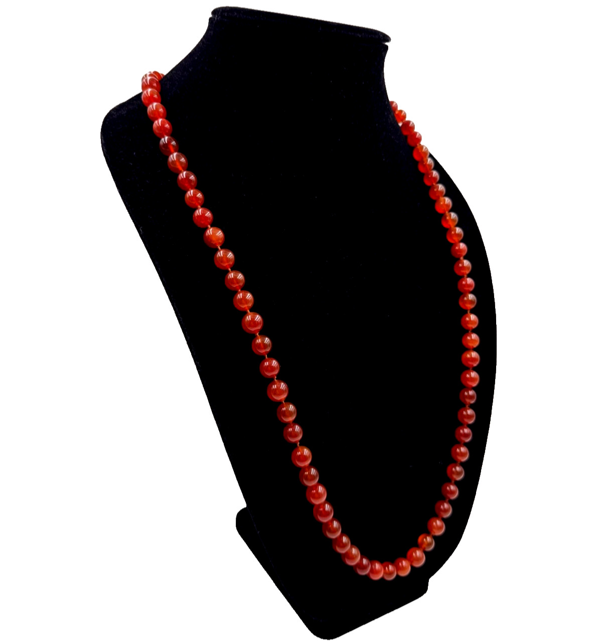 GORGEOUS ANTIQUE RED CARNELIAN CHINESE EXPORT 1920 NECKLACE VERMEIL SILVER CLASP