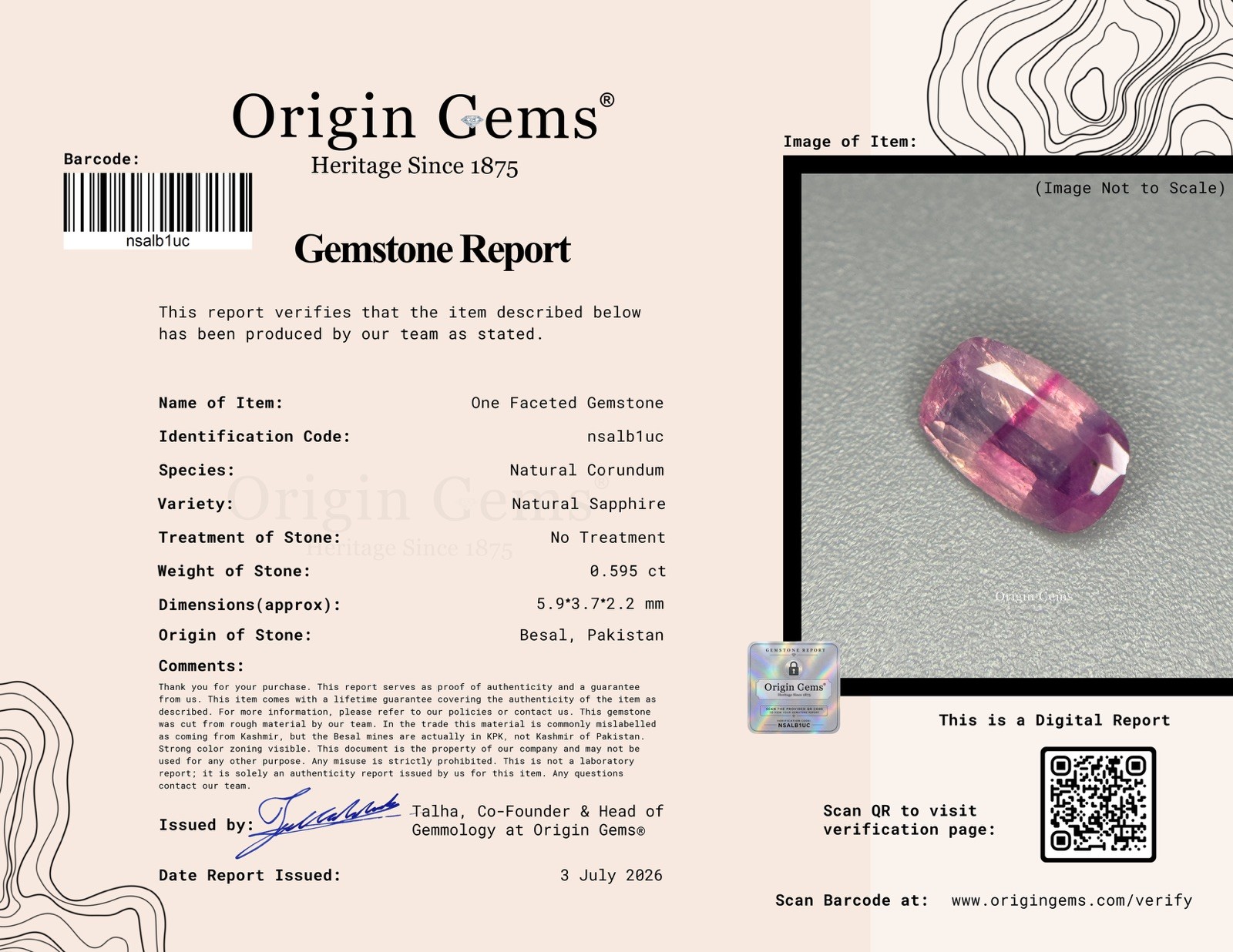 Color Zoning Natural Purplish Pink Kashmir* sapphire Unheated Oval (UK SELLER)