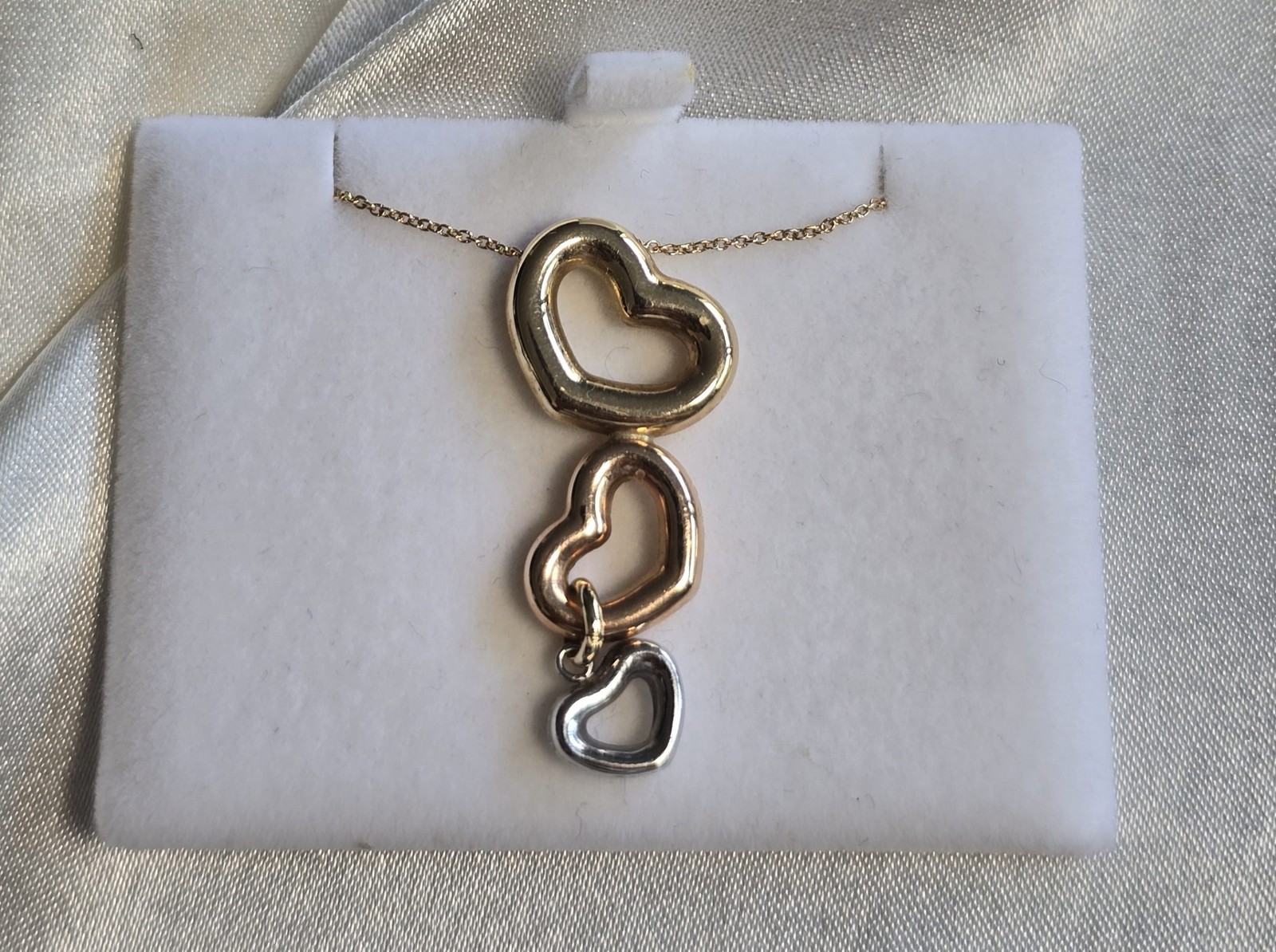 14ct Gold Three-Tone Open Heart Pendant Necklace 16inch/40cm