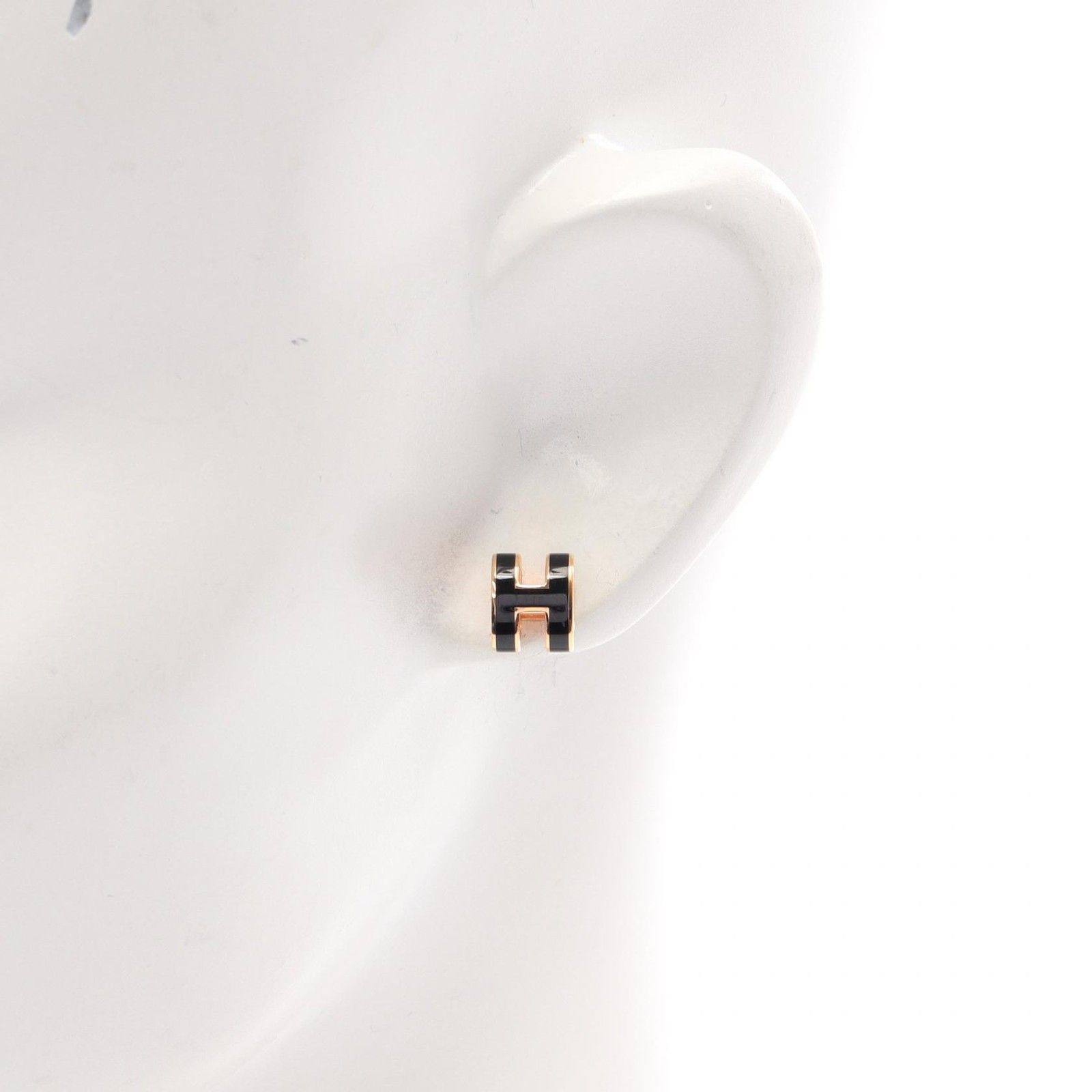 HERMES MINI POP H Pierced earrings Gold Plated Black Used
