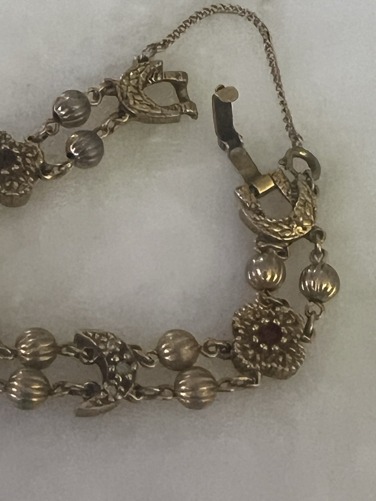 Goldette Victorian Revival Charm Bracelet with Safety Chain Unsigned