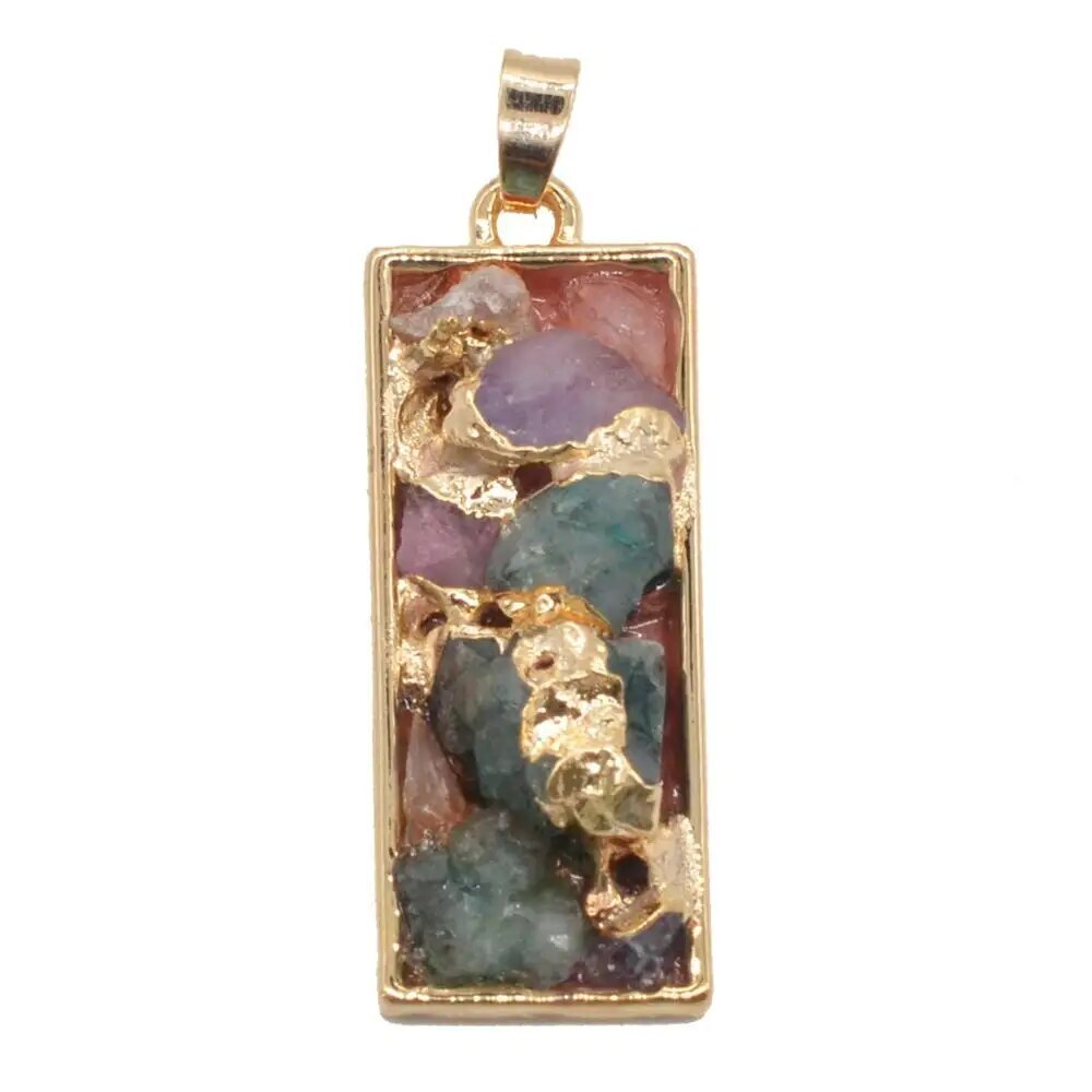 Geometric Colorful Nature Stone Necklace Tear Drop Crystal Pendant for Women Men