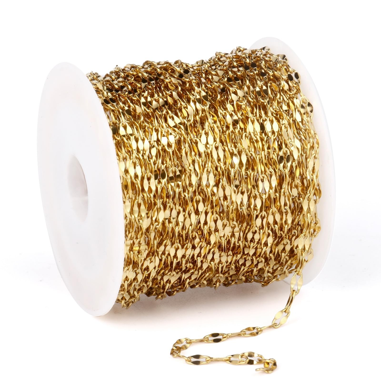 33FT 18K Gold PVD Plated Chains Roll 2mm Stainless Steel Sparkly Lip Link Cha…