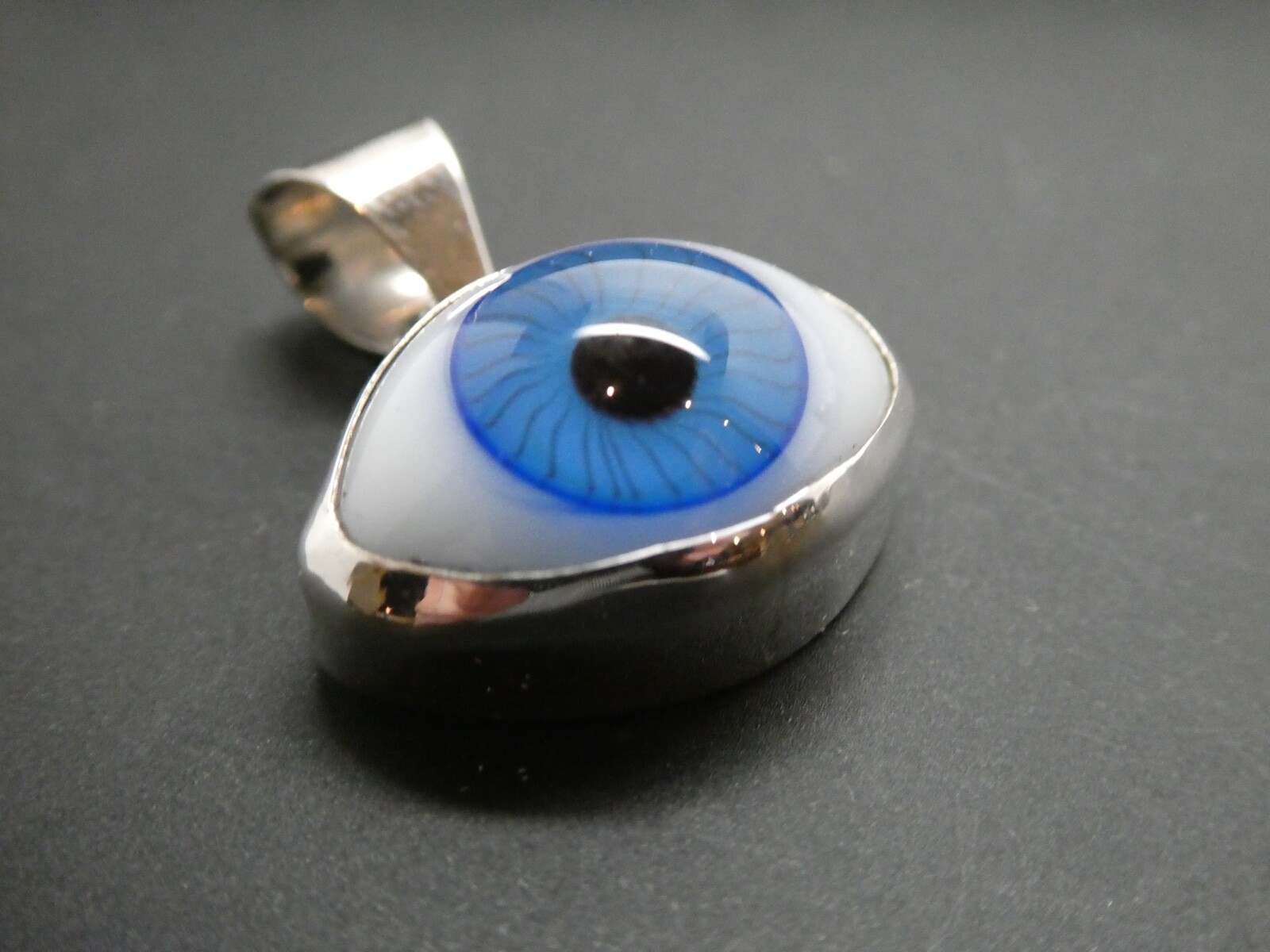 EVIL EYE Sterling Silver 925 Glass Protection Amulet Lucky Pendant Taxco Mexico