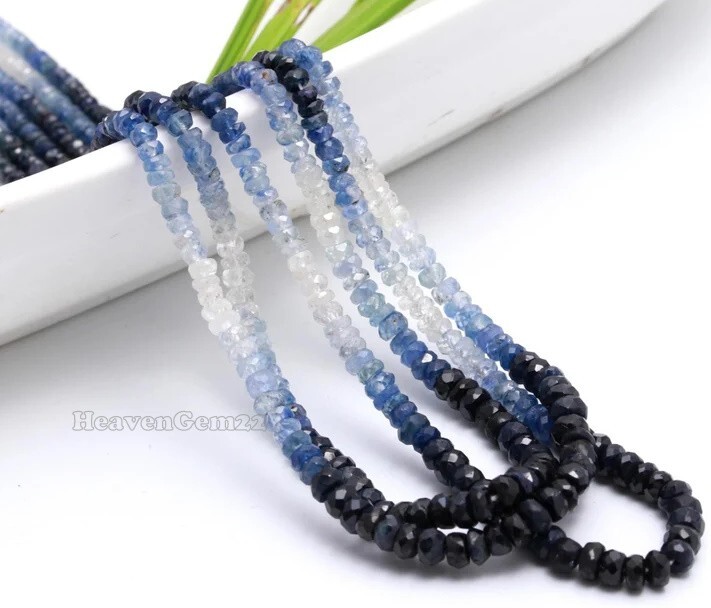 Natural Blue Sapphire Faceted Rondelle 3/4mm Gemstone Beads 16 Inch Long Strand
