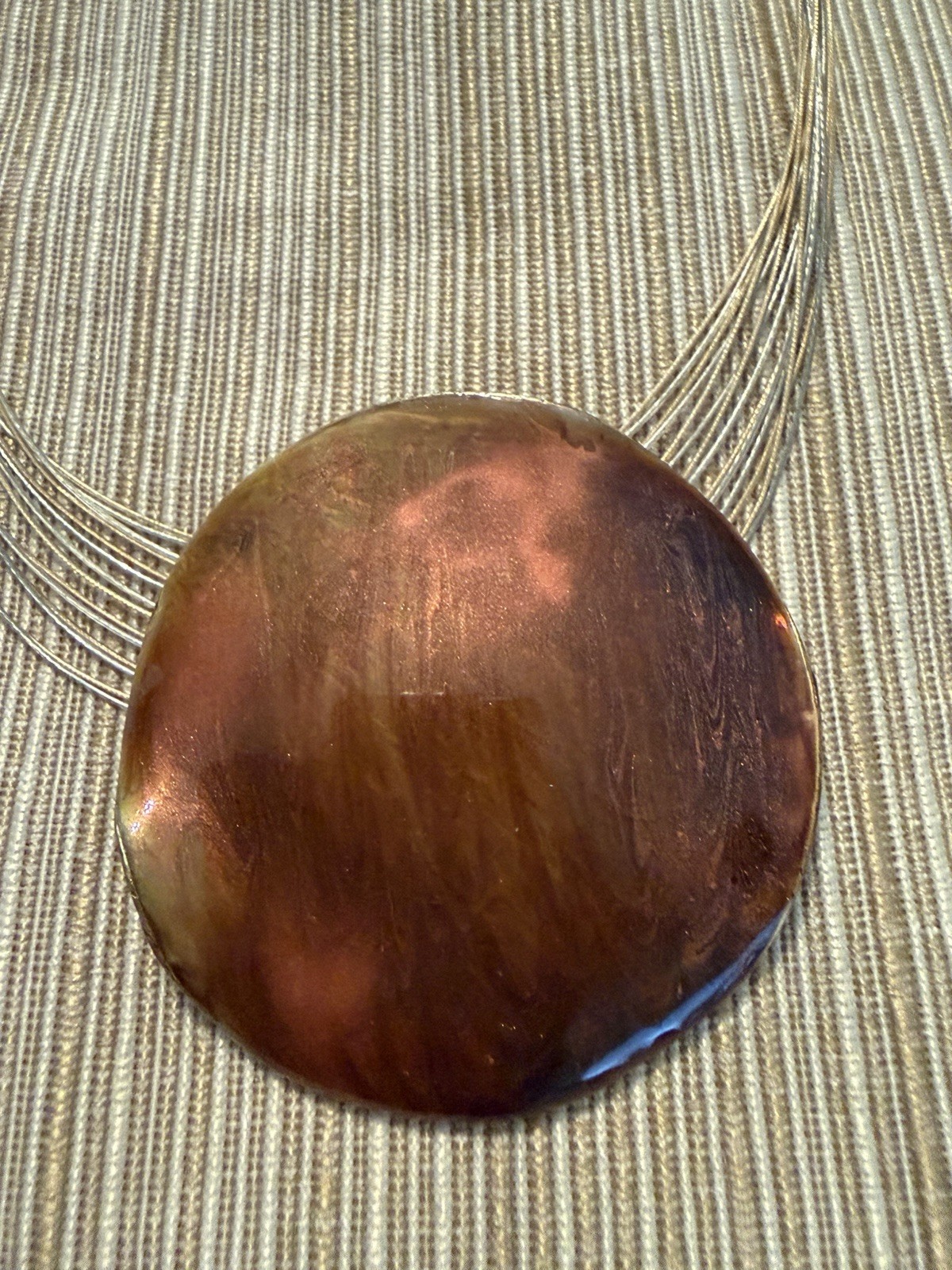 Chico’s Signed Multi-Strand Amber Round Pendant Necklace Cable Chain Lobster