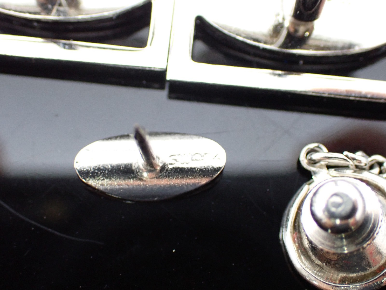 Vintage Swank Silver Tone Cufflinks Tie Tack Set Etched Oval Mid Century Modern