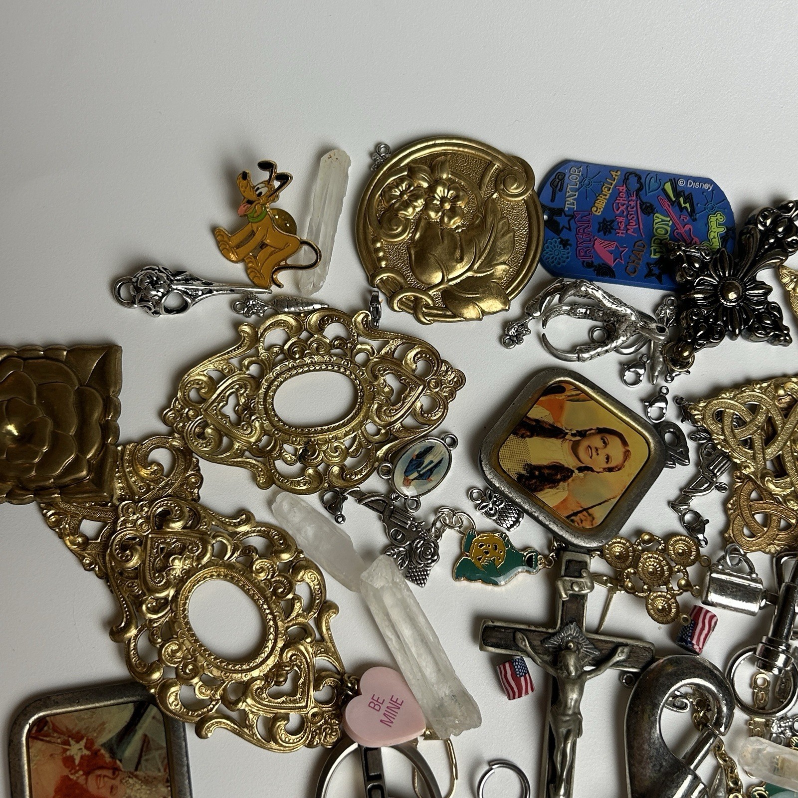 Mixed Metal Lot Jewelry Findings Cross Disney Crystal Ornate Bundle