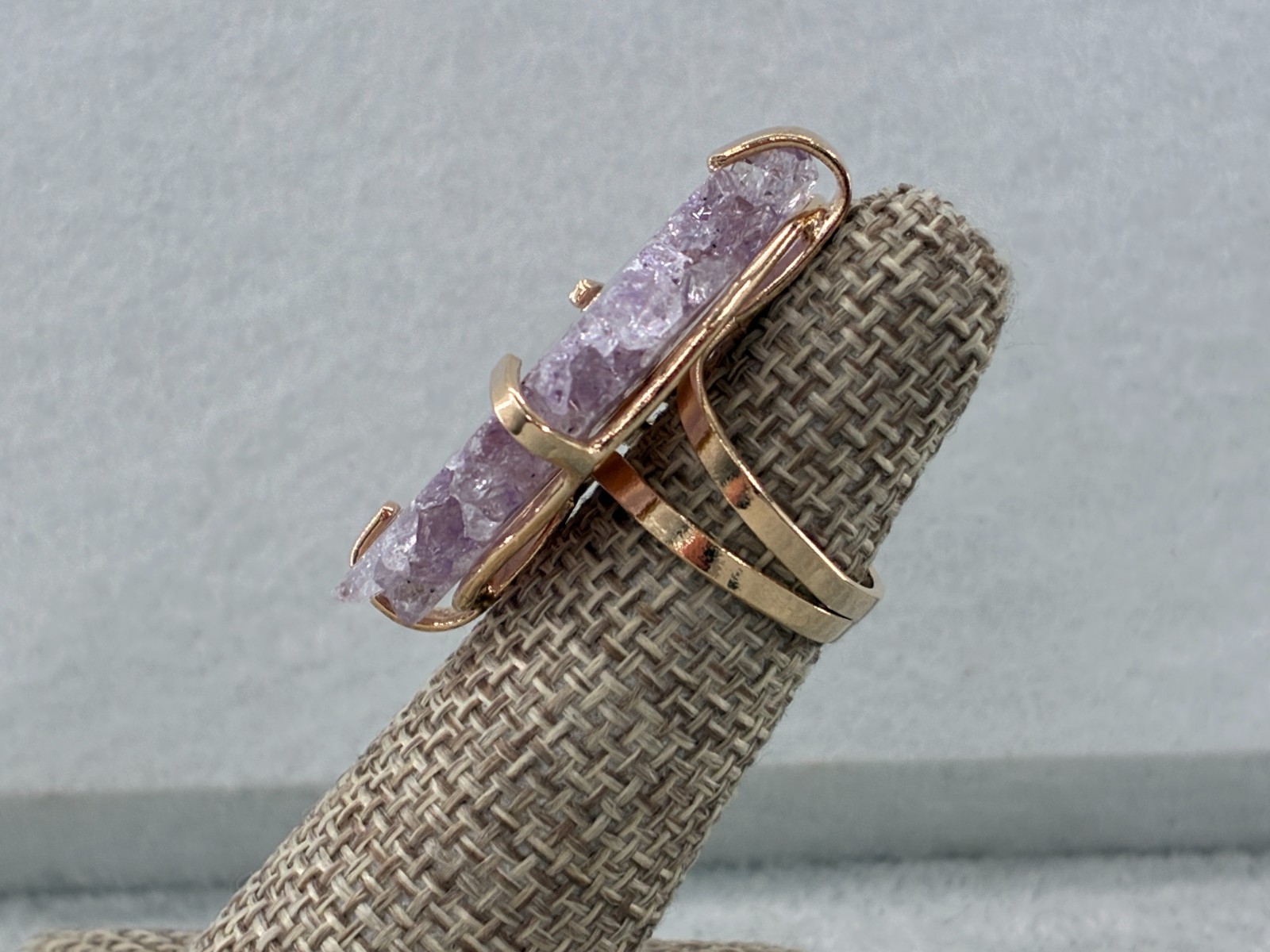 Kalifano Amethyst Stalactite Agate Gold Tone Adjustable Ring Shank Signed BR