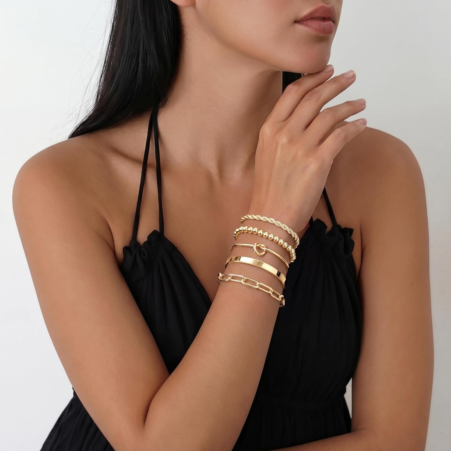 Trendy Stackable Gold Bracelet Set for Women – Non-Tarnish & Waterproof, 3 Count