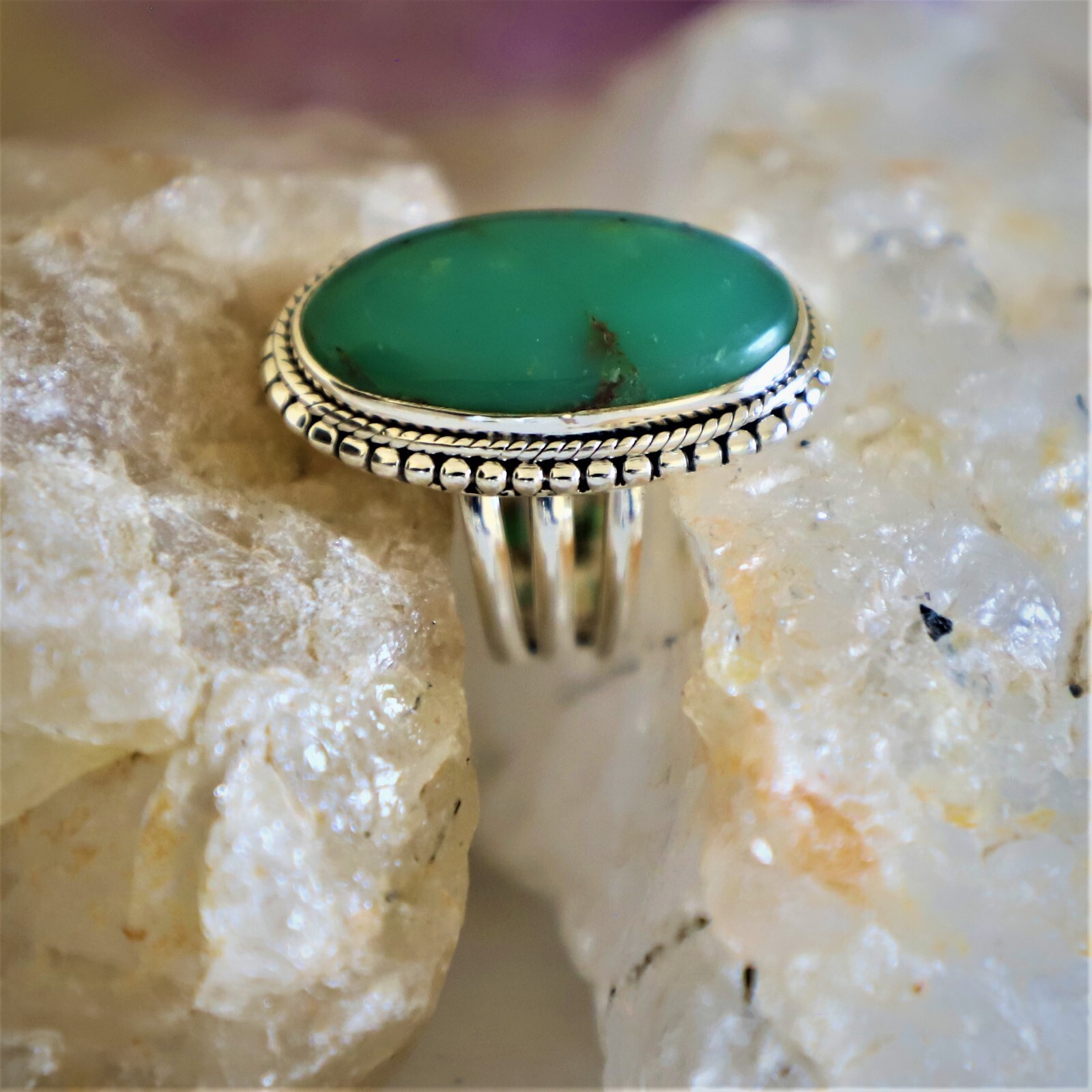 CHRYSOPRASE NATURAL GEMSTONE 925 STERLING SILVER HANDMADE JEWELRY RING 3 TO 12