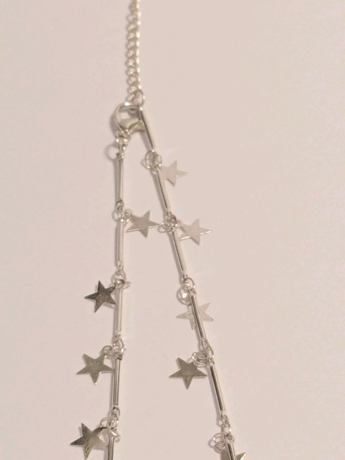 Silver Tone Celestial Stationed Star Pendants Fashion Necklace. 14″. Dainty.
