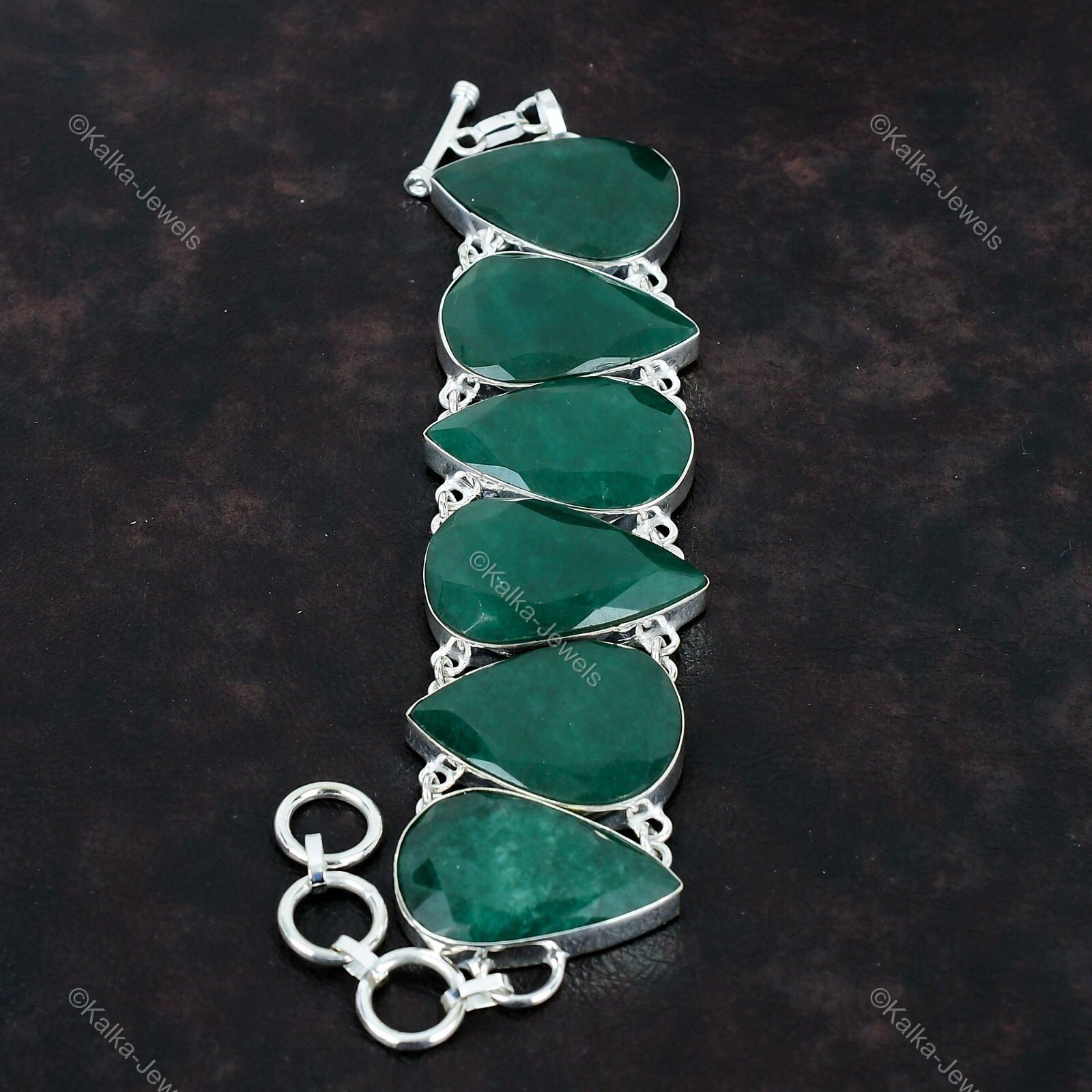 Natural Zambian Emrald Gemstone 925 Silver Chain Adjustable Bracelet For Women