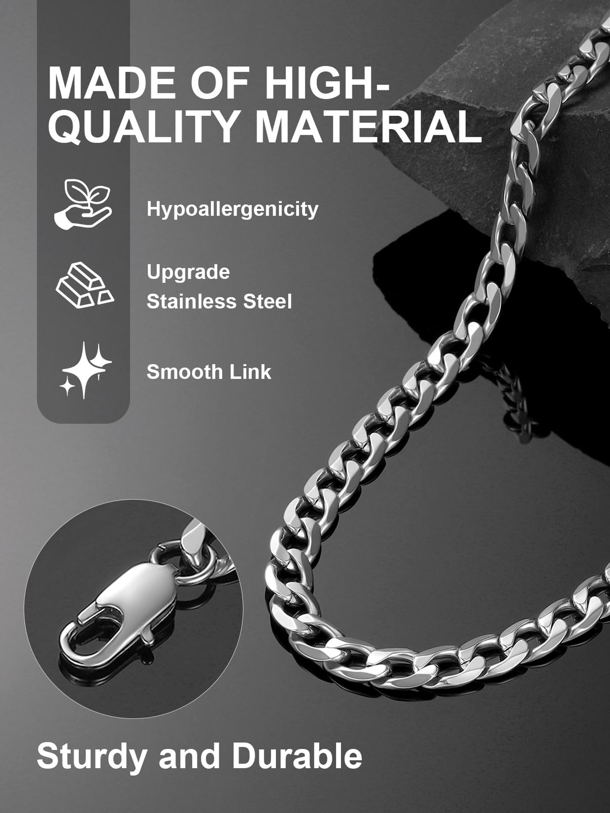 Silver Curb Chain for Men Chain Necklace Mens 20 inch Stainless Steel Jewelry