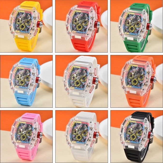Fashion Trend Quartz Watch Men’s Transparent Colorful Barrel-Shaped Men’s Watch