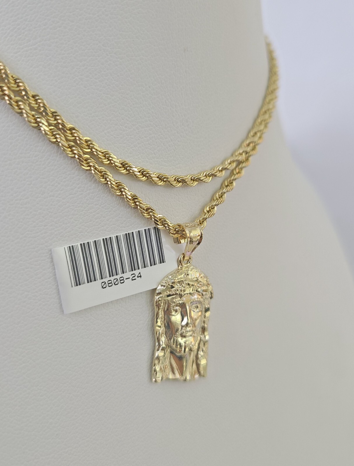 10k 2.5mm Rope Chain Jesus Head Pendant 18″-30″ Yellow Gold Set Charm Necklace