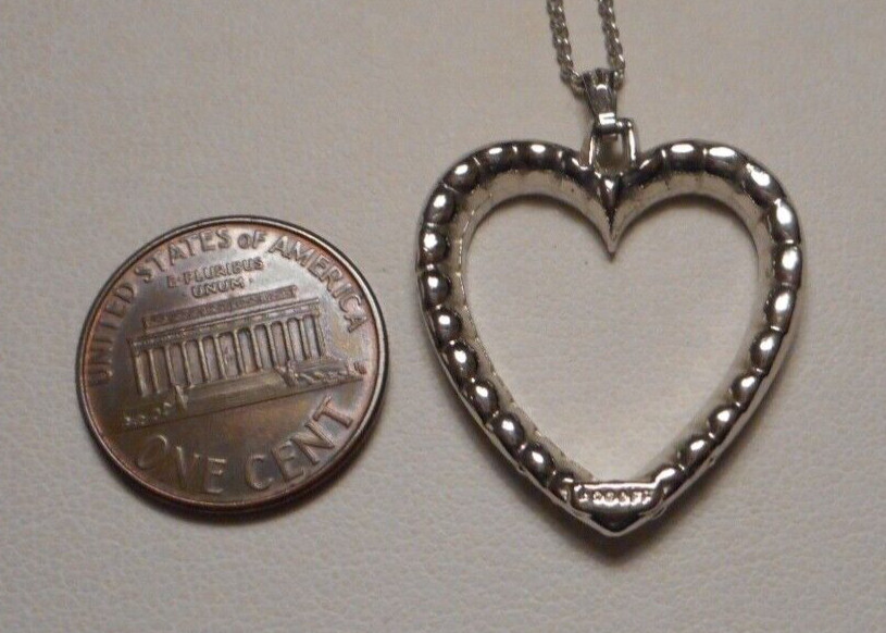 1950s Bogoff Diamante Rhinestone Silver-tone Heart Pendant on 16″ Chain Necklace